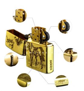 Cấu tạo của bật lửa Zippo chính hãng bản đồng vàng khắc ngựa