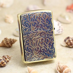 bật lửa zippo xanh dương họa tiếc màu vàng