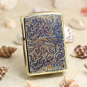 bật lửa zippo xanh dương họa tiếc màu vàng