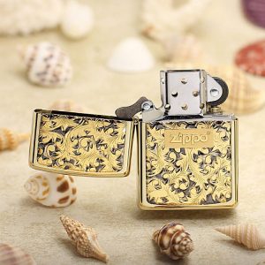 bật lửa zippo họa tiết màu vàng