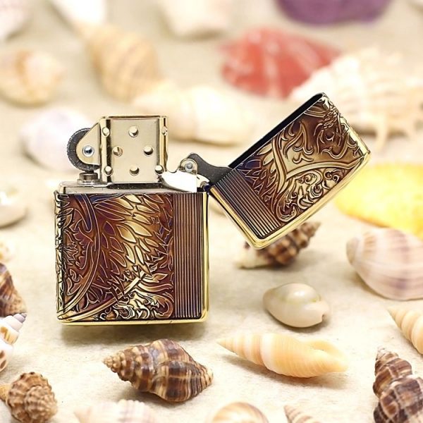 bật lửa zippo họa tiếc màu vàng