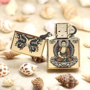 bật lửa zippo họa tiết màu vàng