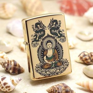 bật lửa zippo họa tiết màu vàng