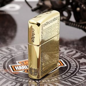 bật lửa zippo họa tiết màu vàng