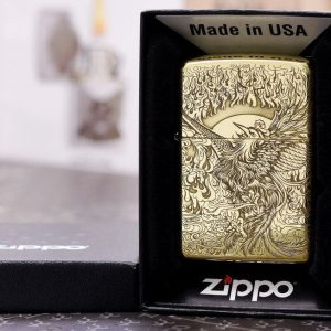 bật lửa zippo họa tiết màu vàng