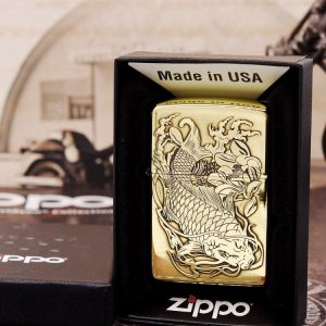 bật lửa zippo họa tiết màu vàng