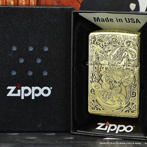 bật lửa zippo họa tiết màu vàng