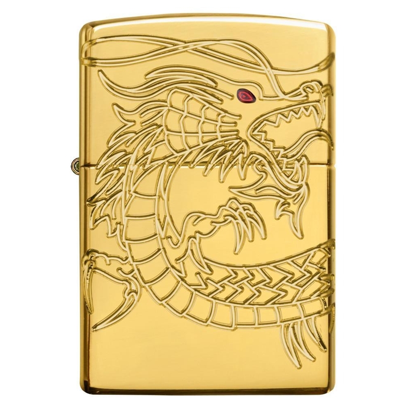 Zippo Armor Red Eyed Dragon 360° Engraving Gold Plate - 29265