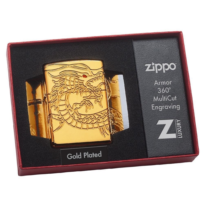 Zippo Armor Red Eyed Dragon 360° Engraving Gold Plate - 29265